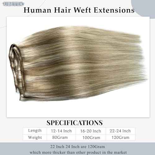 Balayage Blonde Hand Tied Weft Hair Extensions Human Hair 20 Inch Sew in Hair Extensions Real Human Hair 100G Ash Blonde Balayage Blonde Real Human Hair Weave Bundles Weft Extensions