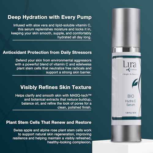 Lira Clinical BIO Hydra C Serum ? Vitamin C Face Serum with Citric Acid and Plant Stem Cells ? Hydrates Skin and Reduces Visible Signs of Aging ? Daily Skincare Solution with Antioxidants - 50 ml