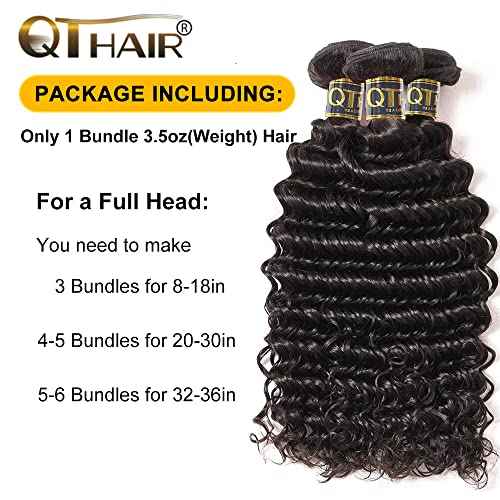 QTHAIR Brazilian Deep Wave Human Hair Bundles 16A Grade Brazilian Virgin Human Hair 10 1214 Inch 100% Virgin Unprocessed Deep Wave Bundles 300g Total Natural Black #1B