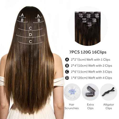 Clip in Hair Extensions Real Human Hair, Silky Remy Hair Extensions Clip Ins, Salon Quality Straight Human Hair for Women, Dark Brown to Chestnut Brown #2TP6/2 16Inch 120G 7PCS