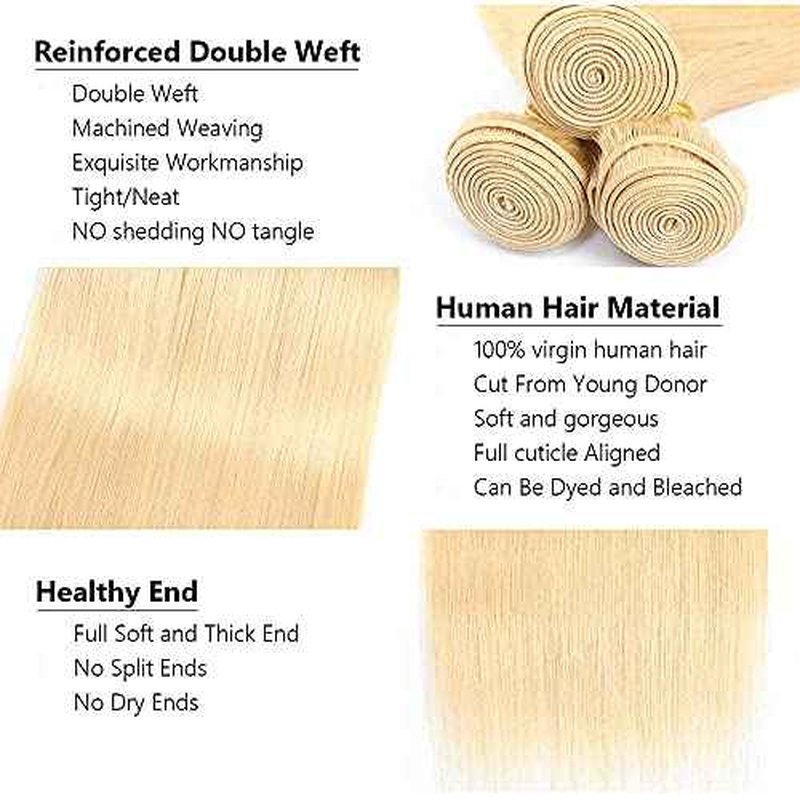 #613 Blonde Bundles Straight Bundles Human Hair 12 Inch Unprocessed Brazilian Virgin Weave Hairs Honey Blonde 1 Bundle 50 Gram Per Bundle Human Hair Extensions
