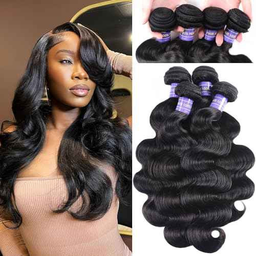 12A Human Hair Bundles 14 16 18 20 Inch Body Wave Bundles Human Hair Extensions 400g Unprocessed Brazilian Virgin Body Wave 4 Pieces Deals Brazilian Quick Weave Natural Black Wavy Extensions