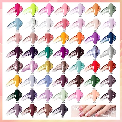 JODSONE 100 Bottles of Gel Nail Polish Kit with U V Led Light 95 Multiple Glossy Glitter Colors Mint Green Light Pink Nail Gel Base Coat Glossy and Matte Top Coat
