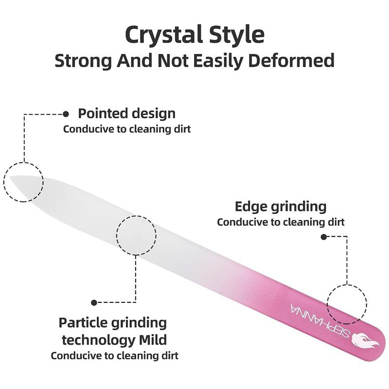 Premium Crystal Glass Nail File for Natural Nails, Professional Glass Nail Files with case for Unisex, Portable Glass Nail File Double Sided for Natural & Acrylic Nail Care (Black, Blue & Pink)