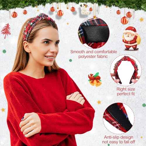obeoby Christmas Headband for Women, Knotted Headband with Jeweled Crystal Decorations Holiday Hairband Christmas Accessories