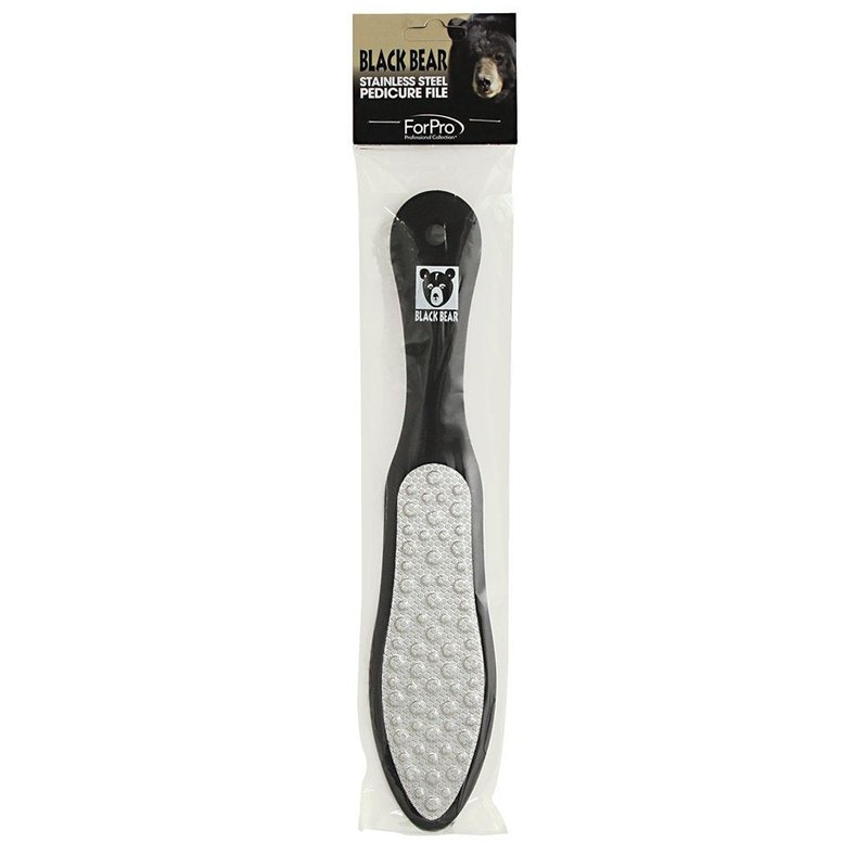 ForPro Black Bear Pedicure File - Double-Sided Stainless Steel Callus Remover for Heels | 10.5” Length