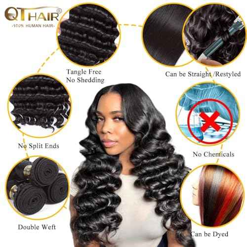 QTHAIR 16A Human Hair Loose Deep Wave Human Hair Bundle 26inch Loose Deep Wave Natural Black Color Soft Wave100% Unprocessed Brazilian Virgin Hair 1 Bundle 100g only