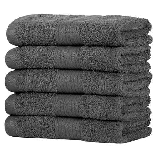 Ample Decor Washcloths Pack of 5 12 X 12 Inch, 600 GSM 100% Cotton Soft Absorbent, Premium Quality Durable Ideal for Bathroom, Pool, Hotel, Spa - Grey