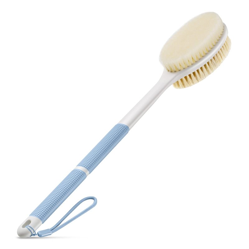 Backski Anti-Slip Body Scrubber for Shower, Long Handle Brush With Stiff and Soft Bristles, Exfoliator for Bath or Dry Brushing