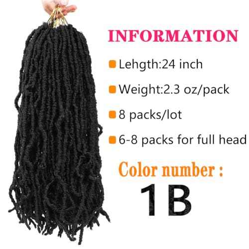Soft Locs Crochet Hair 24 Inch 8 Packs Blcak Faux Locs Crochet Hair Butterfly Locs Pre looped Braids Synthetic Crochet Hair for Women (24 inch 1B)