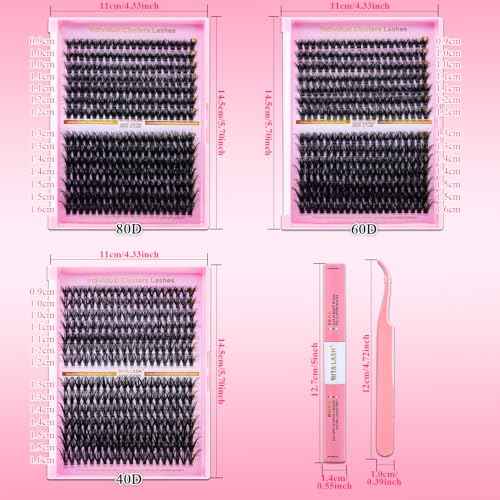 Lash Extension Kit DIY Lash Clusters 3 Boxes Cluster Lashes Soft Eyelash Extensions Wispy Individual Lashes with Lash Bond and Seal,Lash Tweezers,Washbag 6 Counts(40D 60D 80D, 3 Boxes Kit)