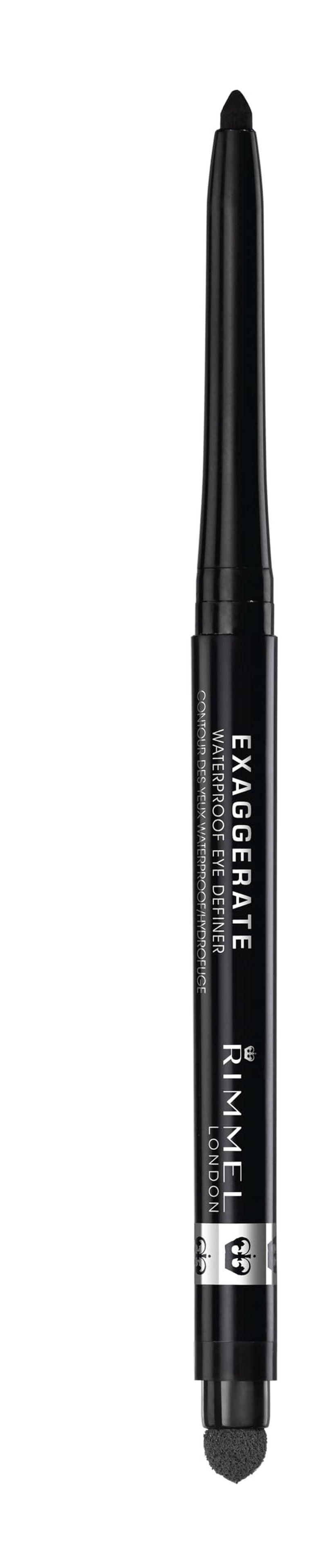 Rimmel London Exaggerate Waterproof Eye Definer Eyeliner, Highly Pigmented, Long-Wearing, Built-In Smudger, 262, Blackest Black, 0.01oz