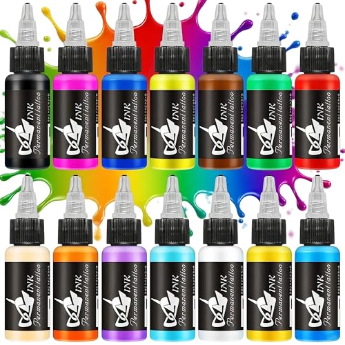 BAODELI Tattoo Ink Set,1oz 30ml/Bottle Tattoo Pigments Set 14 Colors Tattoo Ink Color Set Bright&Long Lasting