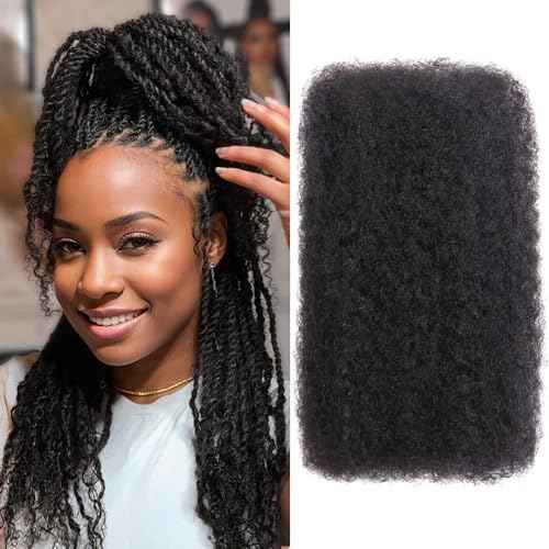 Afro Kinkys Bulk Human Hair for Dreadlocks Extensions and Locs Repair 1 Pack 50 Gram Natural Black Color Afro Kinky Curly Human Hair Bulk for Twist (Black, 22 Inch)