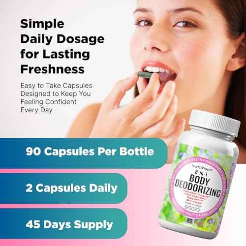 Body Deodorizing Supplement - Odor Eliminator & Internal Deodorant Pills for Fresh Breath Skin Health & Detox - Full Body Deodorizer Capsules with Chlorophyll Complex Vitamins for Women Men
