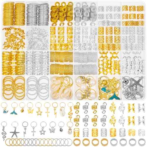 305PCS Gold Silver Hair Jewelry for Braids, Loc Jewelry for Hair Dreadlocks Braid for Women Men, Hair Cuffs Rings Charms Pendants Clips Dreadlock Decoration Accessories for Braided Hairstyles