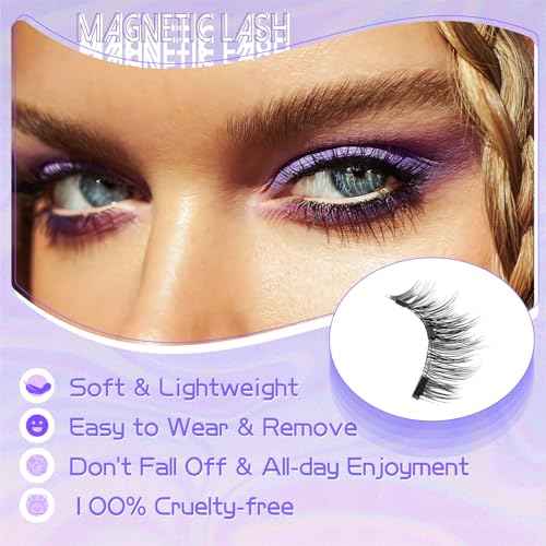 Magnetic Eyelashes 1 Pair Reusable Magnetic Eyelashes with Applicator, No Adhesive Required, Natural-Looking Eyelashes, Eyelash Curler Set, Easy to Wear and Remove