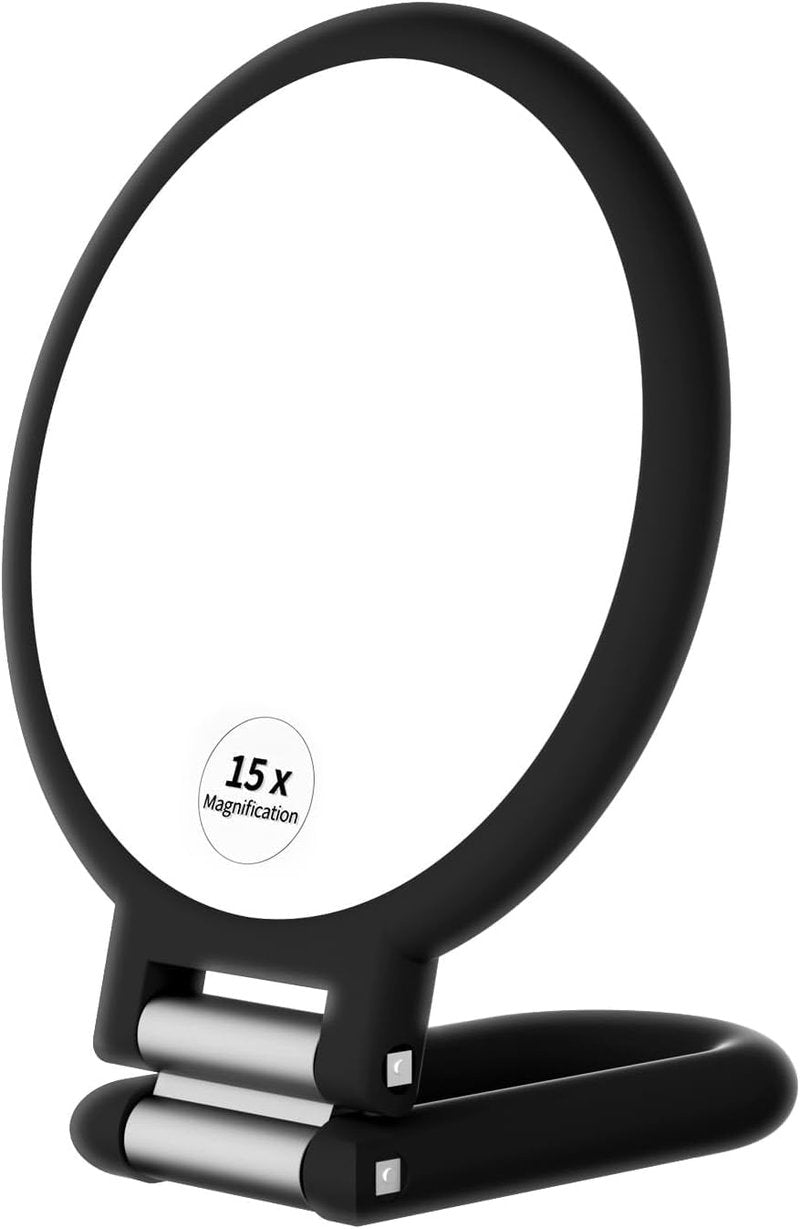 Skiennix 15x Magnifying Handheld Mirror - Double-Sided, Adjustable Rotation for Travel & Makeup