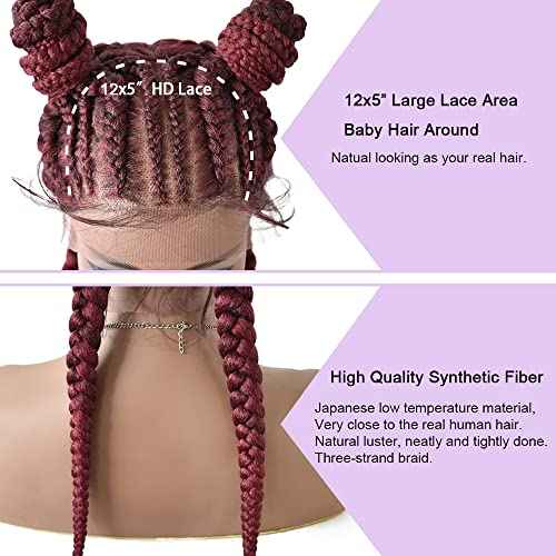 FACE MIRACLE Hand Braided 12"¡¿5" Lace Front Cornrow Wigs 2 Ponytails Soft Lace Frontal Twist Braided Wigs with Baby Hair for Black Women (24", T1B/BUG#)