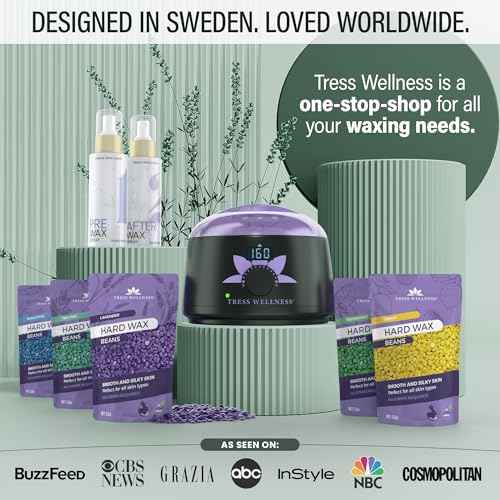 Tress Wellness Waxing Kit for Sensitive Skin ? Safe for Face & Skin, Prep & Aftercare Spray, Easy to Use ? At-Home Kit for Face, Bikini, Brazilian & Full Body - Digital Display, Green Mountain
