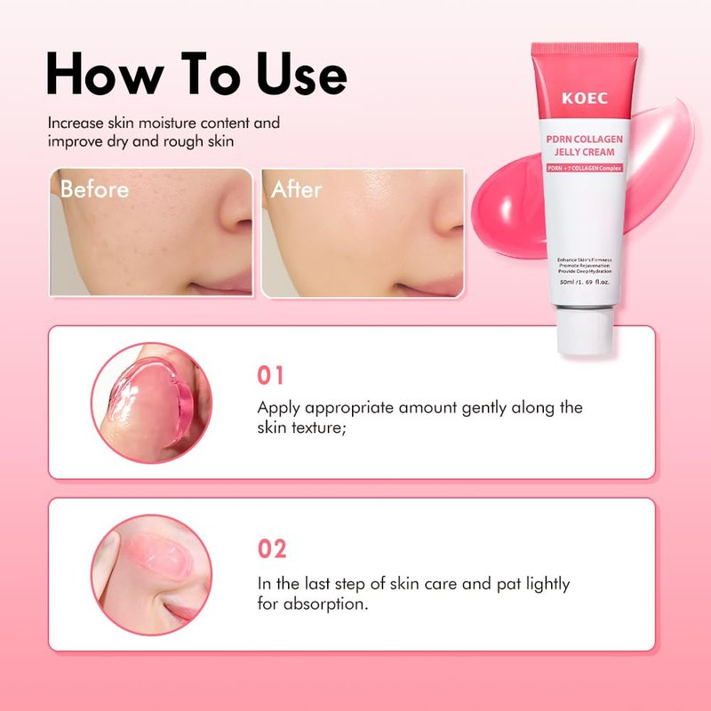 KOEC PDRN Collagen Jelly Cream with 7 Collagen Complex,PDRN Pink Peptide Face Cream for Deep Hydration & Skin Elasticity & Uneven Skin Tone,Face Moisturizer for Glass Skin Glow 1.69 Fl Oz