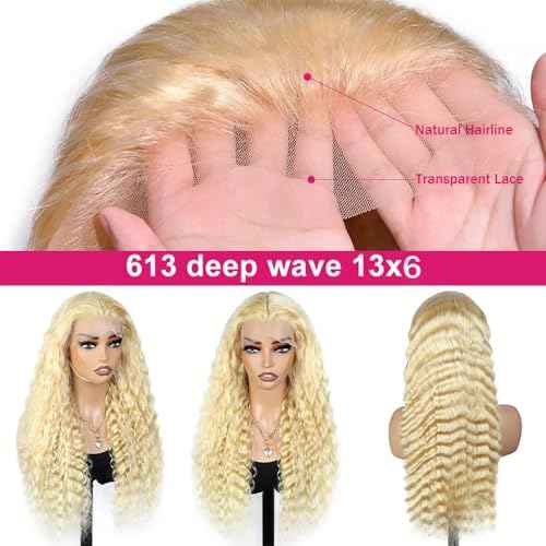 Belaved 28 Inch Wigs Human Hair Blonde Lace Front Deep Wave 613 Blonde 13x6 HD Transparent Curly Real Human Hair 180% Density Pre Plucked Glueless Lace Frontal Wig with Natural Hairline