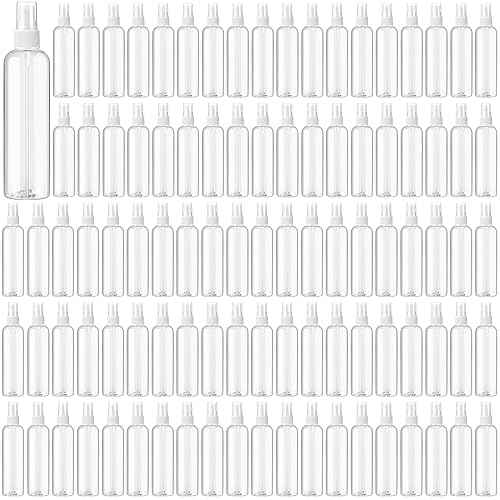 Tanlade 100 Pcs 8 oz Empty Spray Bottles with Pump Spray Cap Refillable Clear Plastic Misting Bottles Fine Mist Bottle for Hair Essential Oils Beauty Products Cleaning Travel(White)