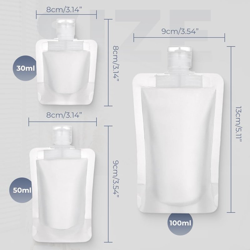 15PCS Portable Travel Fluid Makeup Packing Bag Travel Size, 2025 Portable Pouches for Toiletries,Refillable Travels Accessories for Shampoo Conditioner Lotion Soap Liquids (15pcs)