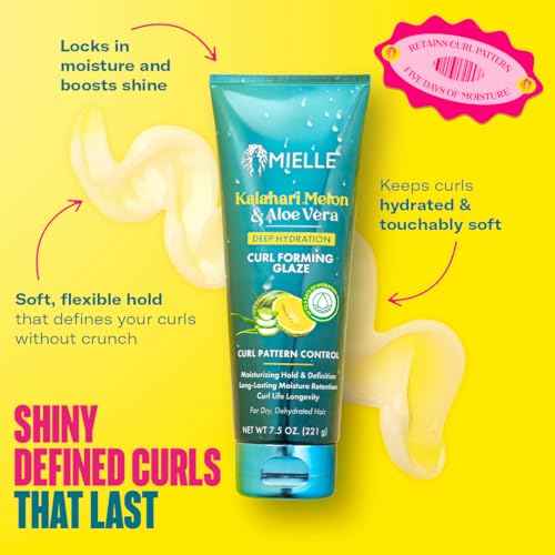 Mielle Curl Forming Glaze - Kalahari Melon & Aloe Vera Deep Hydration Styling Gel for Dry, Curly and Textured Hair - Enhances Curl Definition with Long-Lasting Hold & Shine (7.5oz)