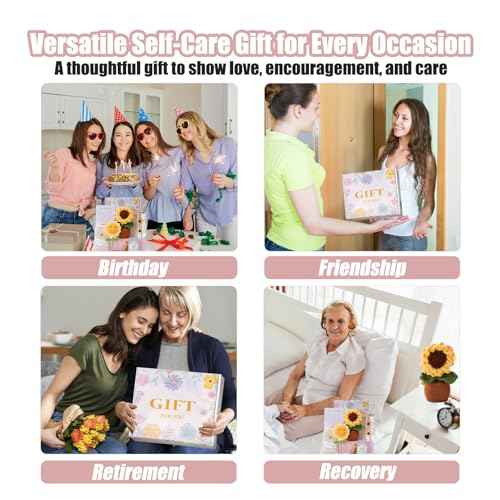Sunflower Gifts for Women, 7pcs Self Care Get Well Soon Gift Basket ? Relaxing Spa Care Package, Thinking of You Birthday Sympathy Gift Box for Mom, Friend, Sister