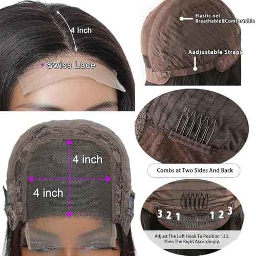 Straight Highlight Ombre Bob Wig Human Hair 4x4 Lace Front Wigs 1b/30 Colored Highlights Honey Blonde Lace Closure Wigs Glueless Pre Plucked Hairline 180% Density Bob Wigs for Women 12 Inch