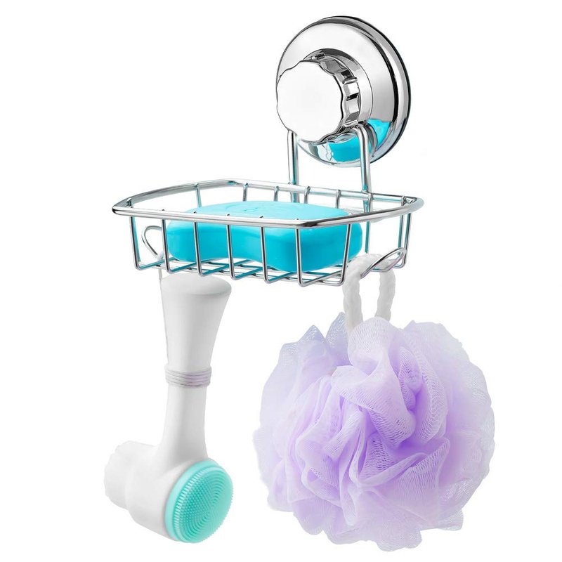 SANNO Suction Cups Shower Caddy with Soap Holder, Rustproof Stainless Steel Wall Mounted Shower Basket