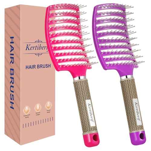 2 Pack Curved Vented Detangling Brush for Wet and Dry Hair, Paddle Styling Hair Brush for Faster Blow Drying, Detangler Brush for Women Men Curly Thick Hair