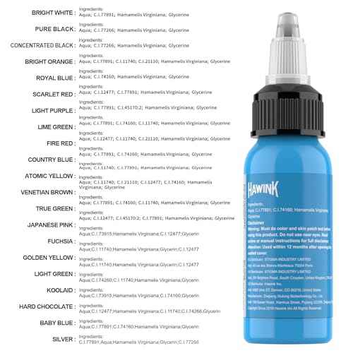 Hawink Tattoo Ink Color Set 1 oz (30ml) 21 Colors Pigment Kit Tattoo Supplies TI203-30-21