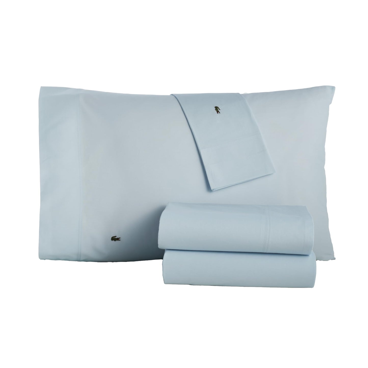 Lacoste 100% Cotton Percale 3-Piece Sheet Set – Lightweight and Ultra-Soft Bedding with Deep Pockets, Wrinkle-Resistant, Hypoallergenic and Durable, Oeko-Tex Certified – Breeze Blue, Twin Extra Long
