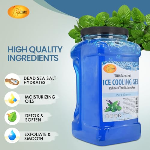 SPA REDI - Massage Cooling Gel for Pedicure, With Menthol, Peppermint Extract - Professional Strength Pedicure Foot and Leg Ice Cooling Gel Massage Therapy (Mint and Eucalyptus, 1 Gallon)