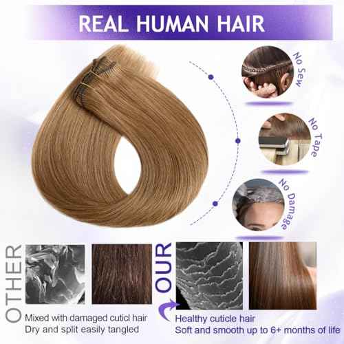 Clip in Hair Extensions Real Human Hair, 20inch 110g/3.8oz, 100% Brazilian Remy Human Hair Clip ins for Women, Straight Seamless Double Weft Hair Extensions, Invisible 8pcs, #6 Chestnut Brown