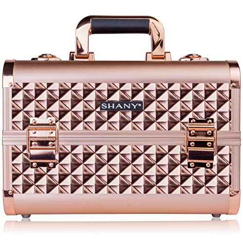 SHANY Premier Fantasy Professional Makeup Train Case Cosmetic Box Portable Makeup Case Organizer Jewelry storage with Locks, 3 Trays,Makeup Brush Holder and Cosmetics Mirror - Rose Gold