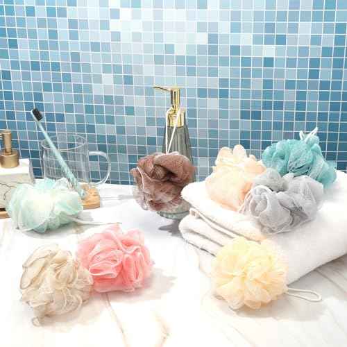 CHENGU 80 Pcs Loofah Bulk Sponge Bath Sponges for Shower, Bath, Body Pouf Mesh Loofah Exfoliating Body Scrubber for Baby, Women, Men, 20g (Plain, Novel Colors)