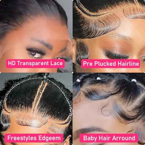 Deep Wave Lace Front Wigs Human Hair 180% Density 13x4 HD Lace Front Wigs Pre Plucked with Baby Hair Glueless Wigs for Black Women Human Hair (natural color 18 inch)