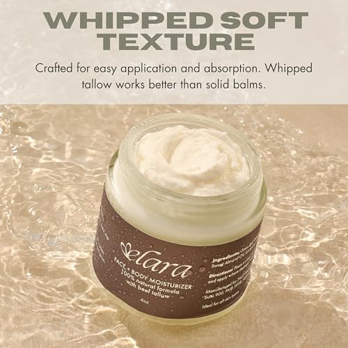 Elara Beef Tallow For Skin - Whipped Tallow Balm For Face And Body - 100% Grass-Fed Tallow Skin Balm With Marula And Sweet Almond Oil - 4 Fl. Oz. - Lavender