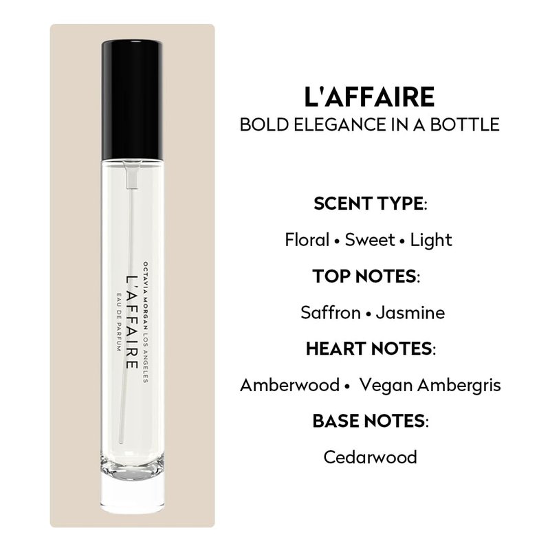 OCTAVIA MORGAN L’AFFAIRE Eau de Parfum - Floral Sweet Fragrance with Jasmine & Amberwood | 10ML Travel Size Vegan Spray for All Genders