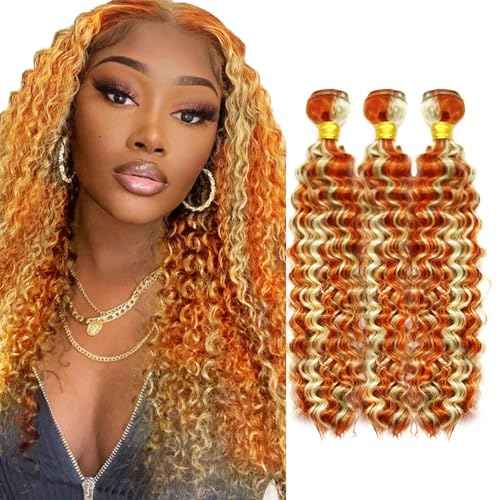 30 32 34 Inch Ginger Bundles Human Hair Deep Wave Bundle P350/613 Highlight Blonde 3 Bundles 300g/Pack Unprocessed Brazilian Virgin Hairs Double Weft Weaves Hair Extensions
