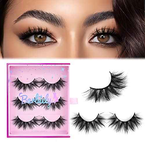 18mm Mink Eyelashes, 3D Real Mink Lashes, 3 Pairs Doll Look Eye Lashes, Fluffy Dramatic False Eyelashes, 6D Wispy Long Criss-cross Luxury Volume Strip Lash, Cruelty-Free (Star)