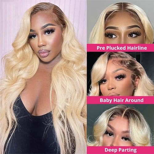 Benafee Ombre Blonde Human Hair Lace Front Wigs for Black Women 1B613 Colored 13x4 Lace Frontal Glueless Wigs Pre Plucked with Baby Hair 180% Density Brazilian Virgin Remy Hair Bleached Knots 16 Inch