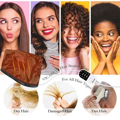 VICARKO Hair Steamer for Deep Conditioning, 10-Level Heats Up Quickly, 118¡± Power Cord, Heating Cap Hot Oil Treatment Heat, Electric Thermal Heated Steam for Natural Black Hair, Leaf Print