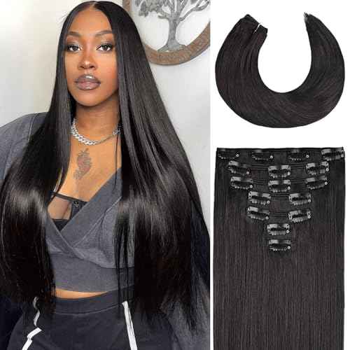 Clip in Hair Extensions Real Human Hair 20 Inch 110g 7pcs Invisible Seamless Real Hair Clip In Hairpiece, Double Layer Woven Real Hair, Specially Designed for Women, 1B Natural Black