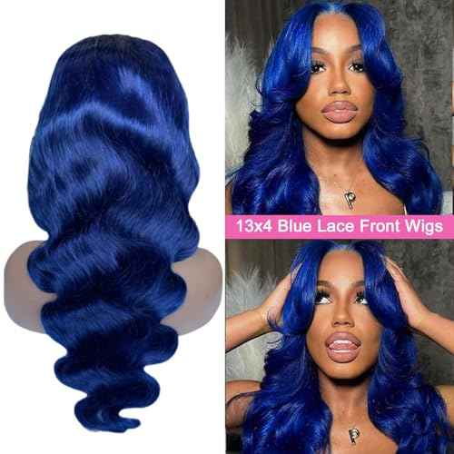 30 Inch Blue Lace Front Wigs Human Hair 13x4 HD Transparent Dark Blue Body Wave Human Hair Lace Front Wigs for Women 180 Density Pre Plcked Lace Frontal Colored Wig with Baby Hair