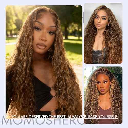Highlight Bundles Human Hair Water Wave 22 Inch, Honey Blonde Soft & Shed-free P4/27 Ombre Color Curly Brown and Blonde Highlight Weave Bundles Wet and Wavy Single Bundle