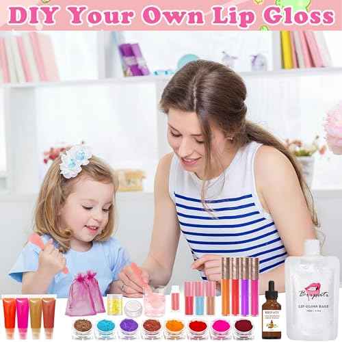 BRIPATI DIY Lip Gloss Making Kit, DIY Lip Glosses Set to Make Your Own Lip Stick, Fun Craft Makeup Lipglosses, All-Inclusive Moisturizing Handmade Lip Glaze Supplies Set for Beginner Women Girls